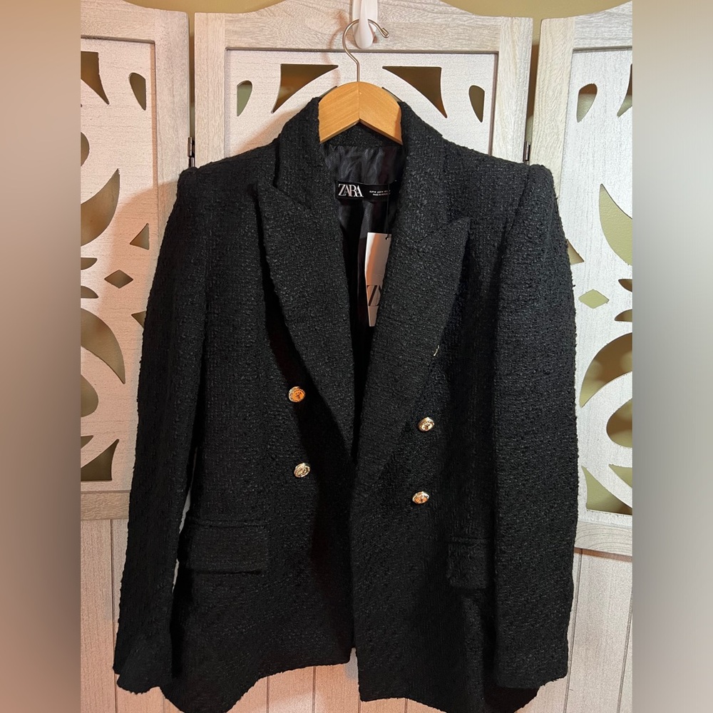 Zara Charcoal Tweed Blazer